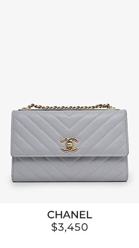 Pre-Loved Chanel™ 2018 Grey Lambskin Chevron Quilted "Trendy" Wallet on Chain