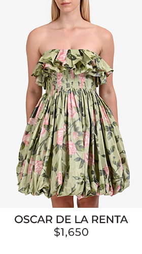 Oscar de la Renta Green/Pink Silk Floral Strapless Puff Mini Dress Size 8