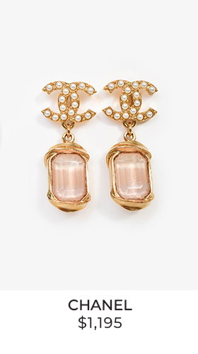 Pre-Loved Chanel™ 2022 Gold Tone CC Seed Pearl Pink Crystal Emerald Cut Drop Earrings