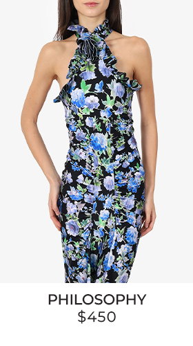 Philosophy Di Lorenzo Serafini Black/Green Floral Print Ruched Halterneck Size 2