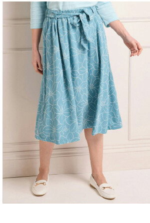 Floral Textured Tie Waist Midi Skirt