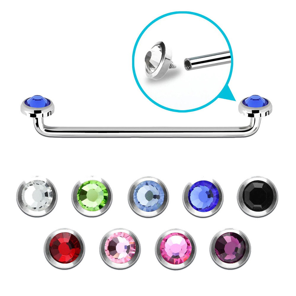  Press Fit CZ Tops Staple Surface Barbells Piercing 14G 