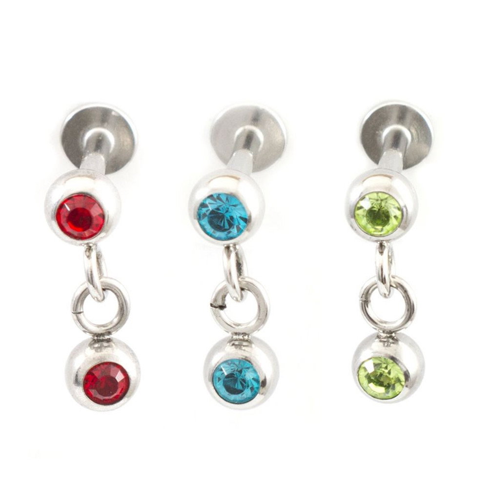  3PCS Dangle CZ Ball Labret Studs Piercings 14G 10mm 