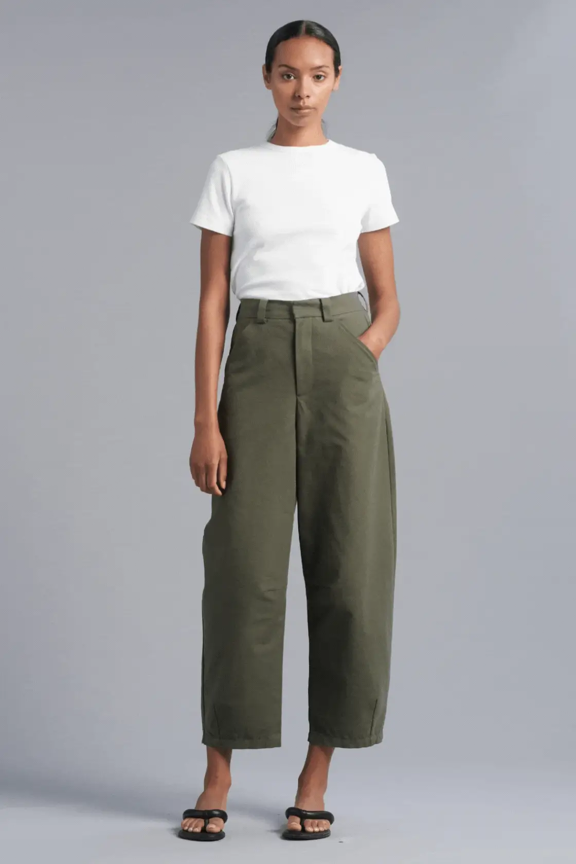Image of Washed Khaki Nami Curved Leg Pant
