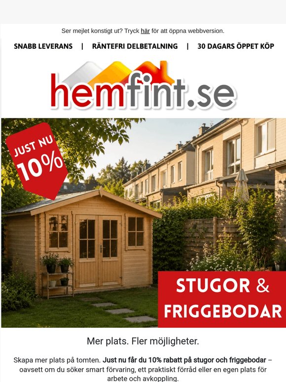 10% på stugor & friggebodar 🌿
