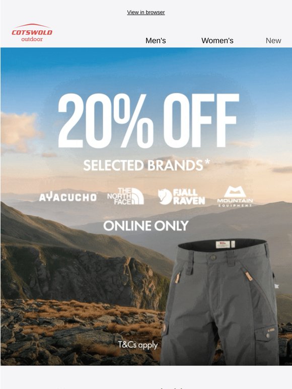 Save 20% off selected outdoor kit