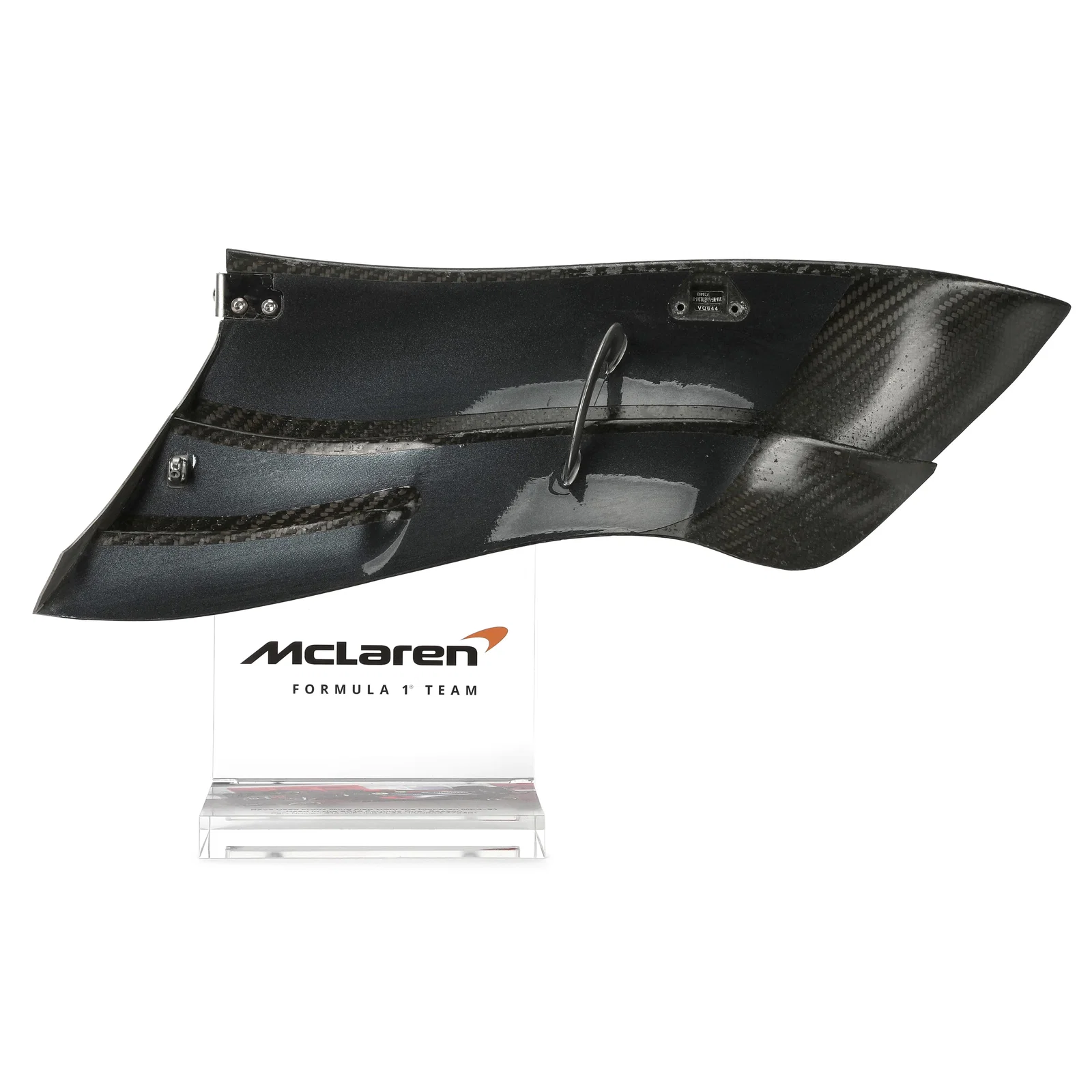 Image of Auction LOT 013 - McLaren 2016 Left Front Wing Flap on Display Stand