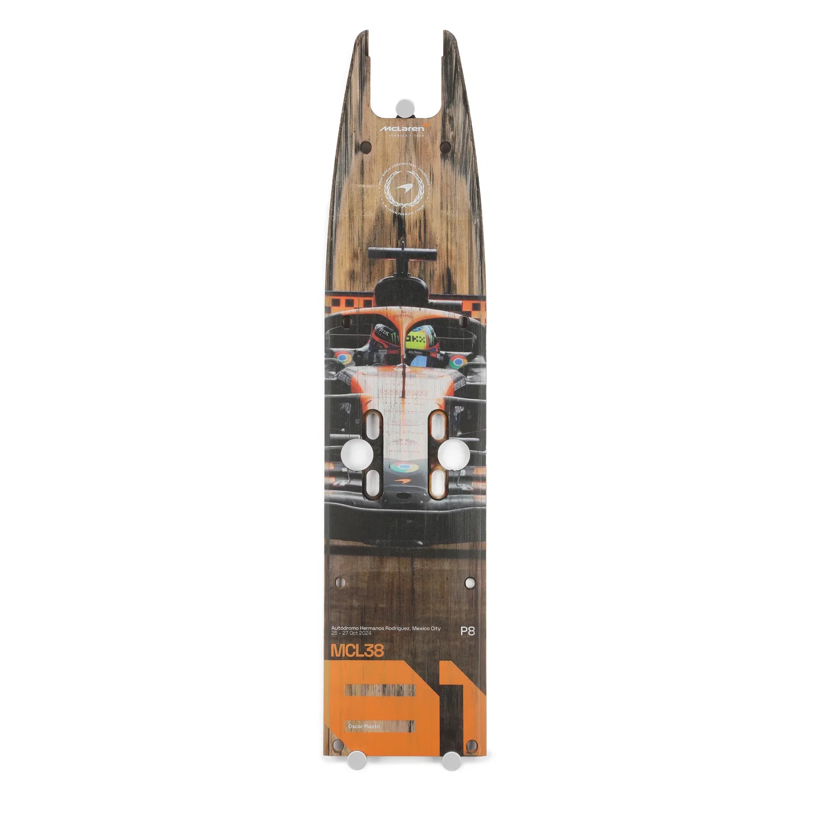 Image of Auction LOT 006 - Oscar Piastri 2024 McLaren Formula One Team Race Used Front Skid Plank Wall Art - Mexican GP