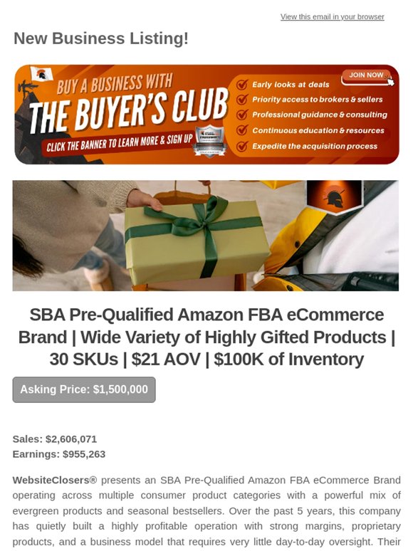 New Deal Alert: SBA Pre-Qualified Amazon FBA eCommerce Brand | Wide Variety of Highly Gifted Products | 30 SKUs | $21 AOV | $100K of Inventory