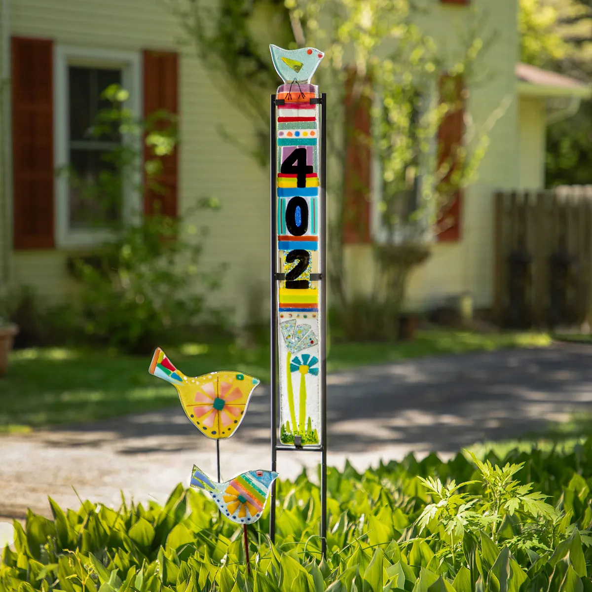 Playful Perch Custom Glass Address Garden Stake