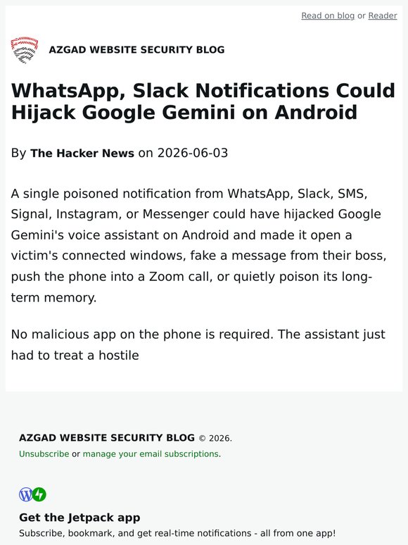 WhatsApp, Slack Notifications Could Hijack Google Gemini on Android