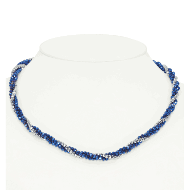 Blue & Silver Hematite Twist Necklace