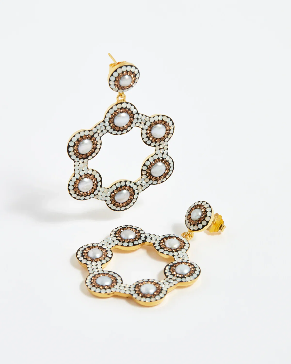 Image of Opal Crystal Pearl Mini Hoop Earrings