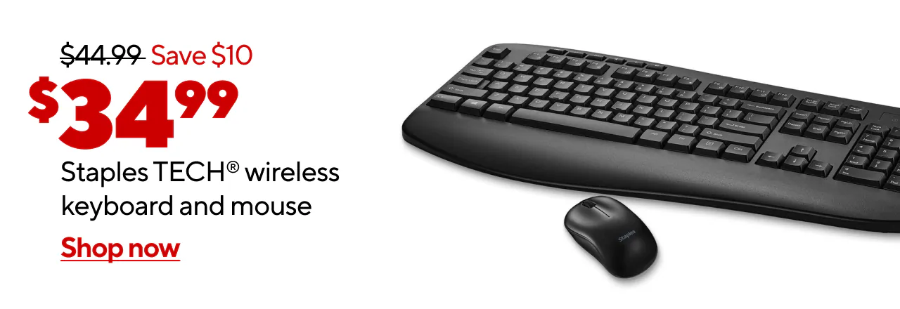 Only $34.99 Staples TECH Wireless Keyboard and Optical Mouse Combo