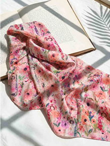 Lightweight Floral Scarf With Fringe