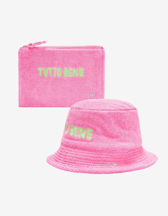 Set aus Bucket Hat und Clutch in Pink