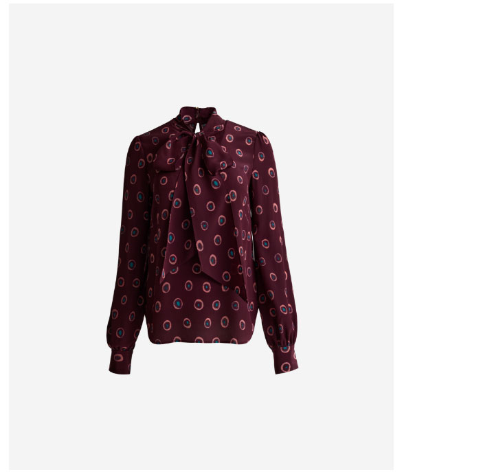 Hannah Bow Blouse In Abstract Ink Print