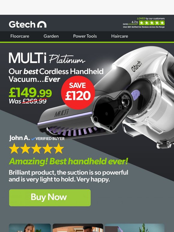 Save £120 on our best ever cordless handheld vacuum