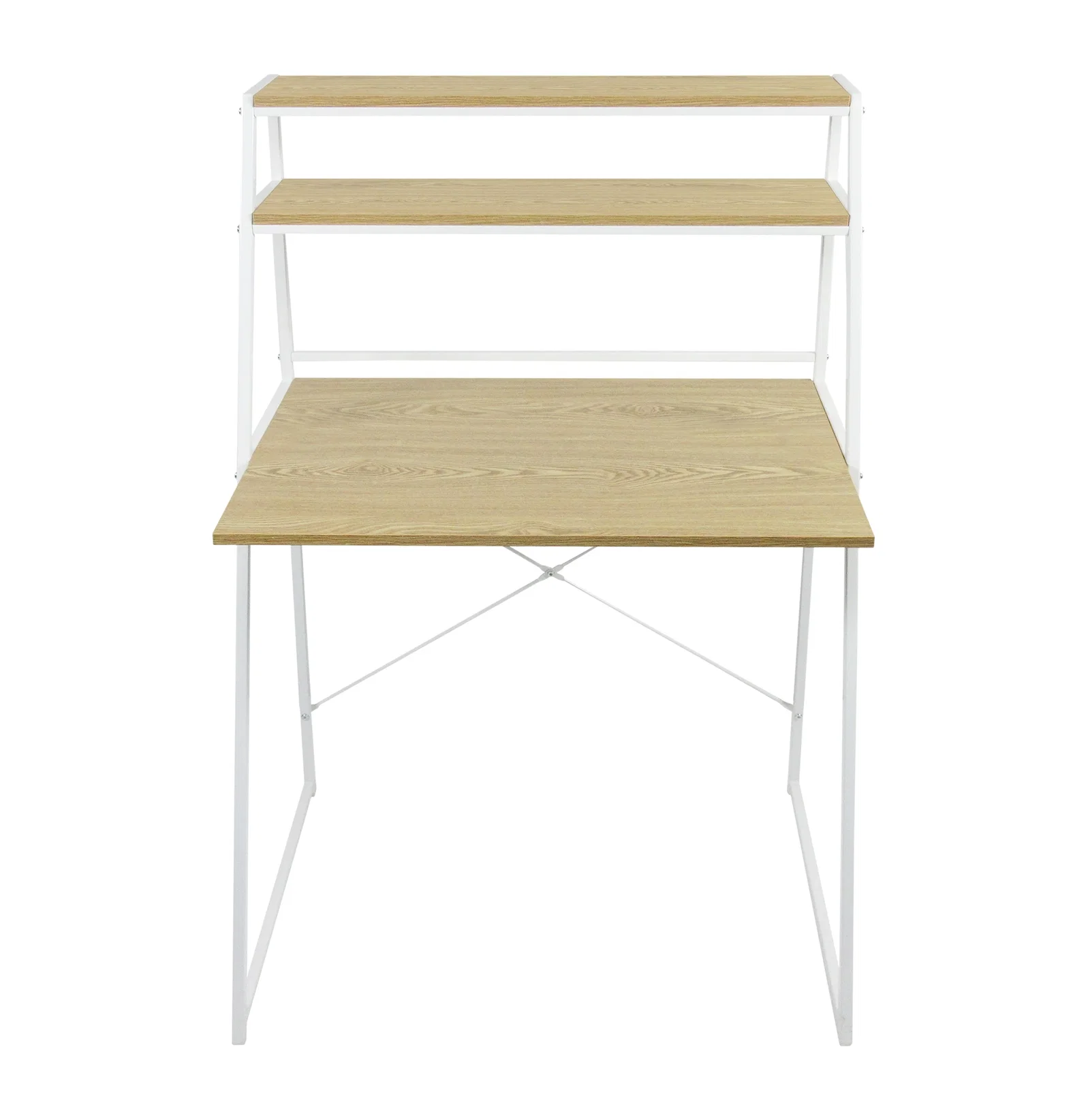 Image of Metal Frame Desk with Shelving, White