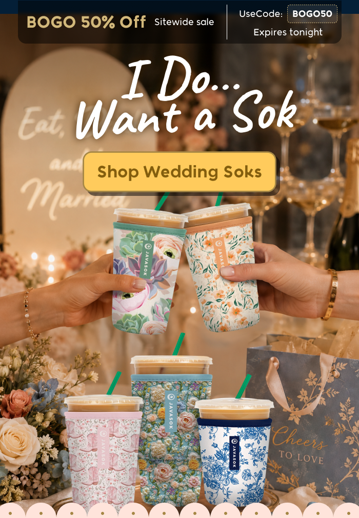 Wedding drinkware sale with BOGO 50% off.