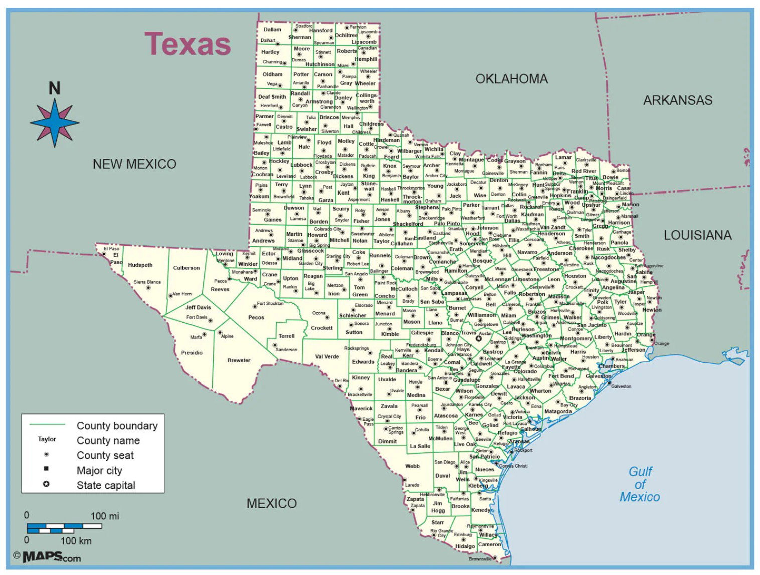 Wall Maps - Texas Counties
