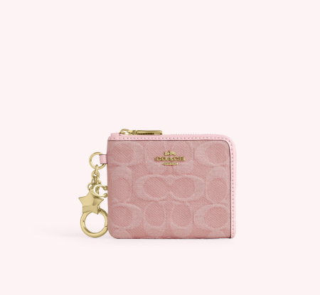 Small Corner Zip Wallet In Signature Denim With Charms