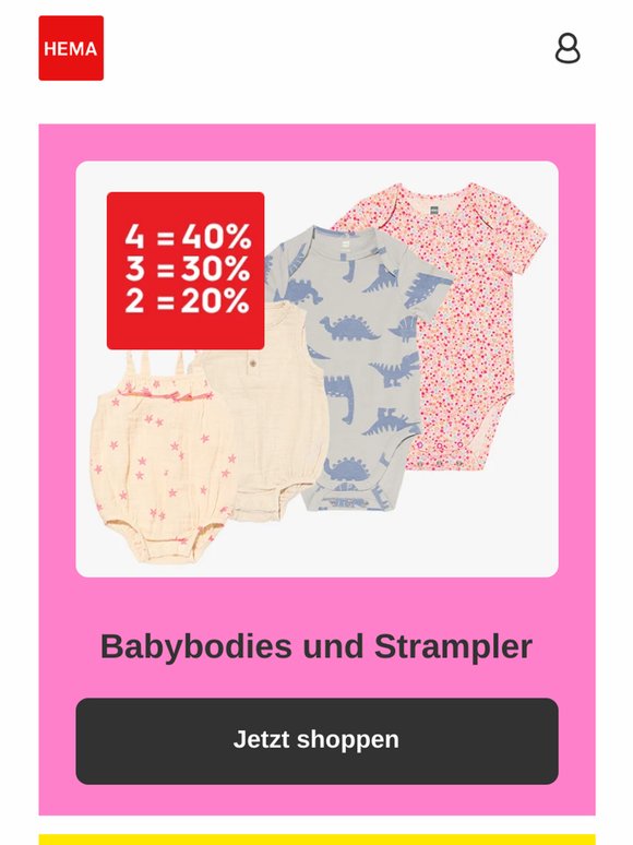 Bis zu 40% Rabatt auf Babybodies, Baby- und Kindershorts, Handtücher und vielem mehr
