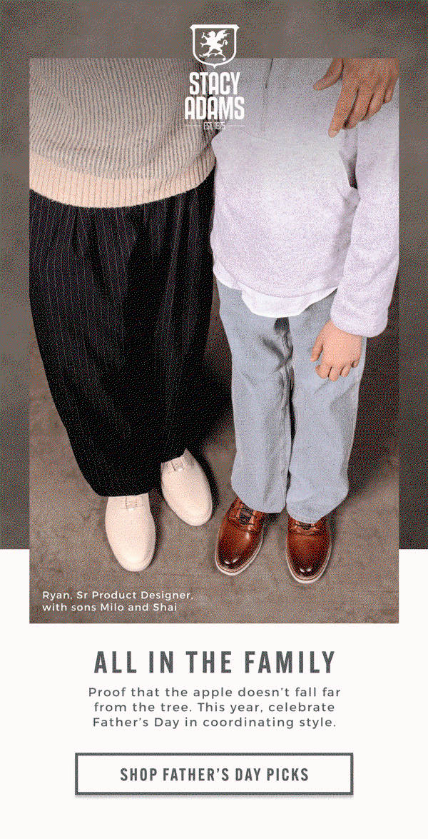 Celebrate Father's Day in coordinating style. Featuring Ryan, Sr. Product Designer with sons, Milo and Shai. 