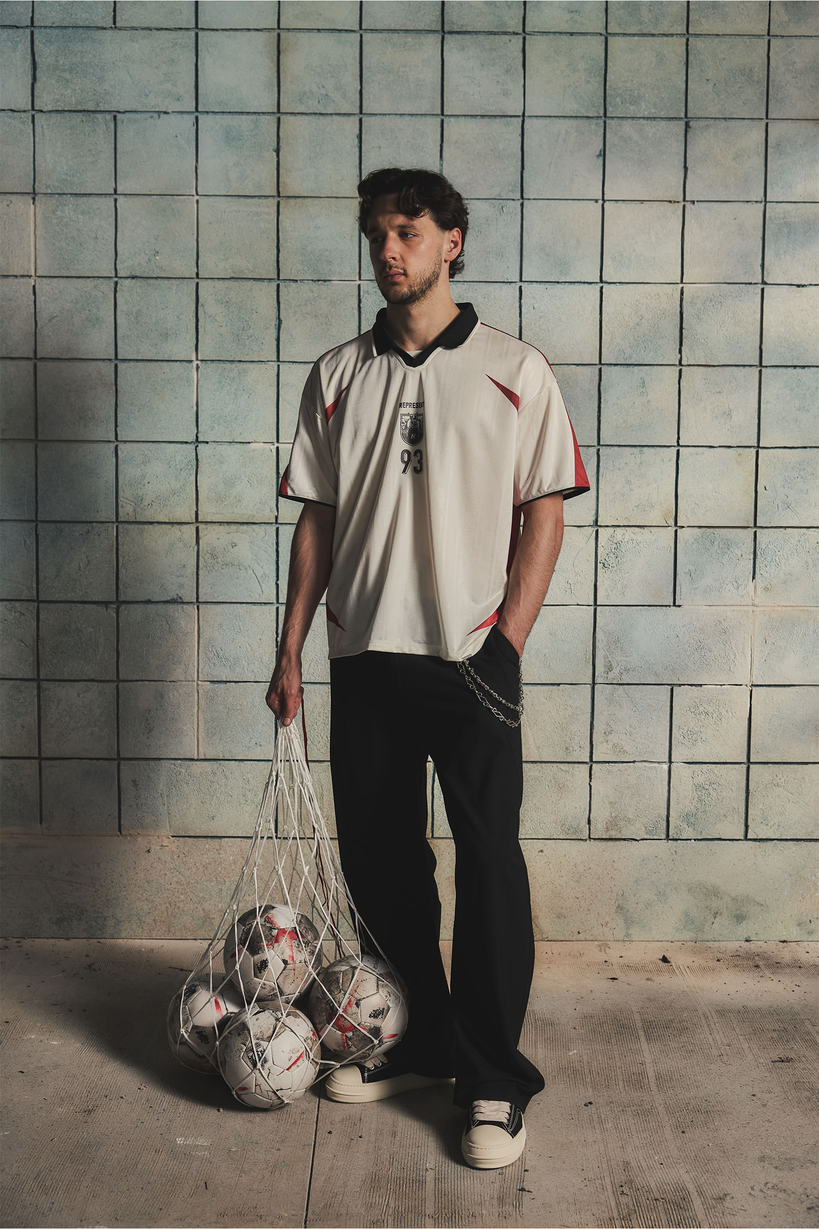 Model wearing the SS26 Dream On Tour T-Shirt in Washed Ecru