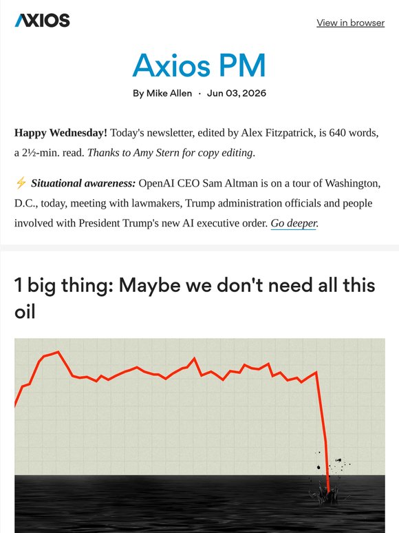 🛢️ Axios PM: World's oil diet
