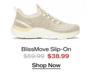 A side view of the BlissMove Marled Knit Slip-On in parchment which was $59.99 and is now $38.99 for a limited time. Shop Now.