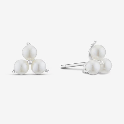 Sterling Silver Trio Simulated Pearl Stud Earrings