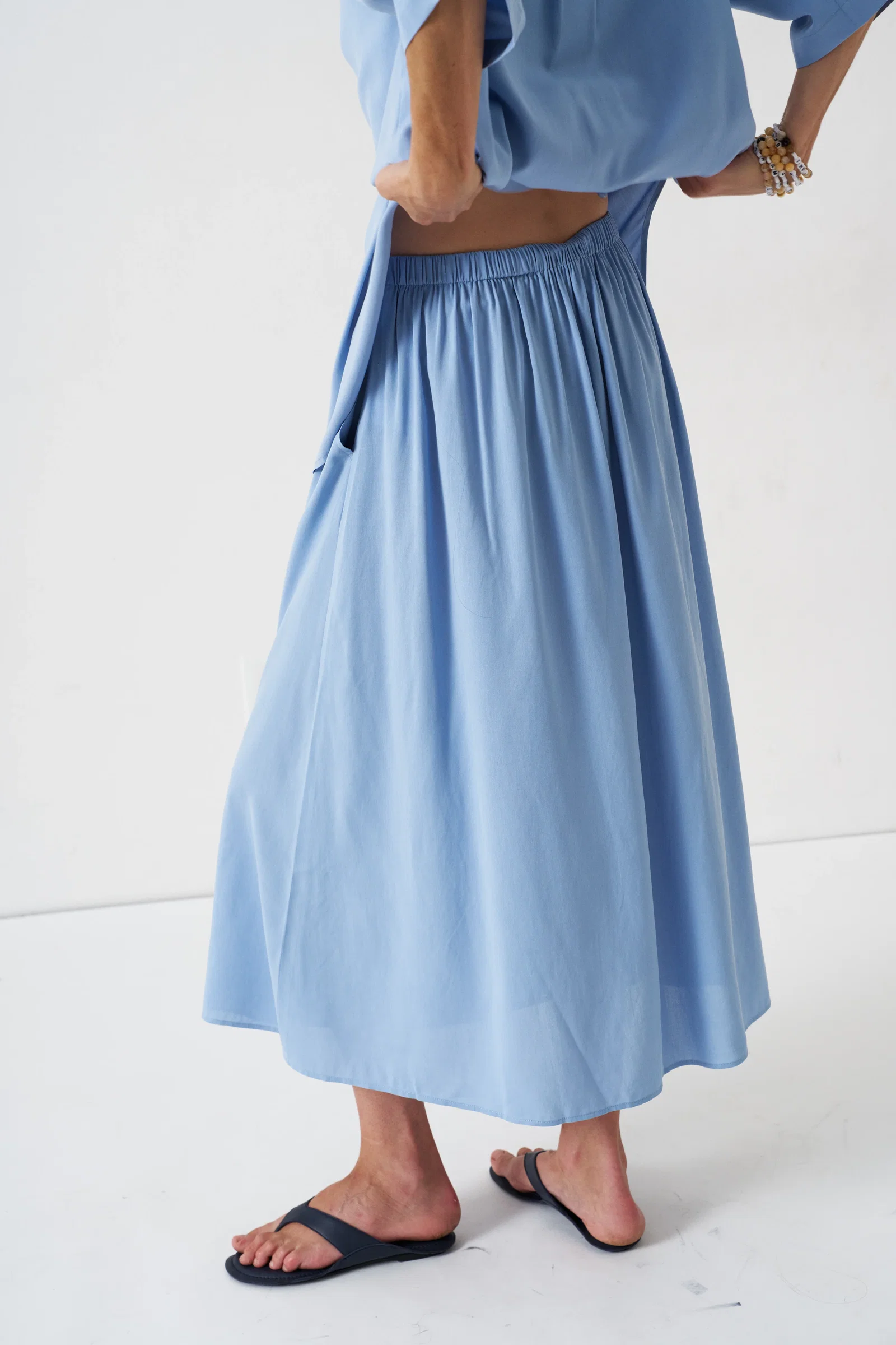 Image of The Midi Swing Skirt in Sky Blue