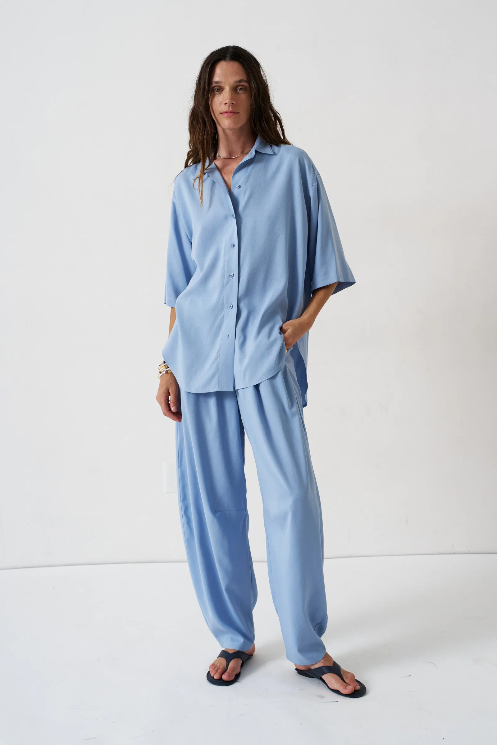Image of The Silk Arc Pant in Sky Blue