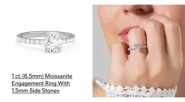 1 ct. (6.5mm) Moissanite Engagement Ring With 1.5mm Side Stones