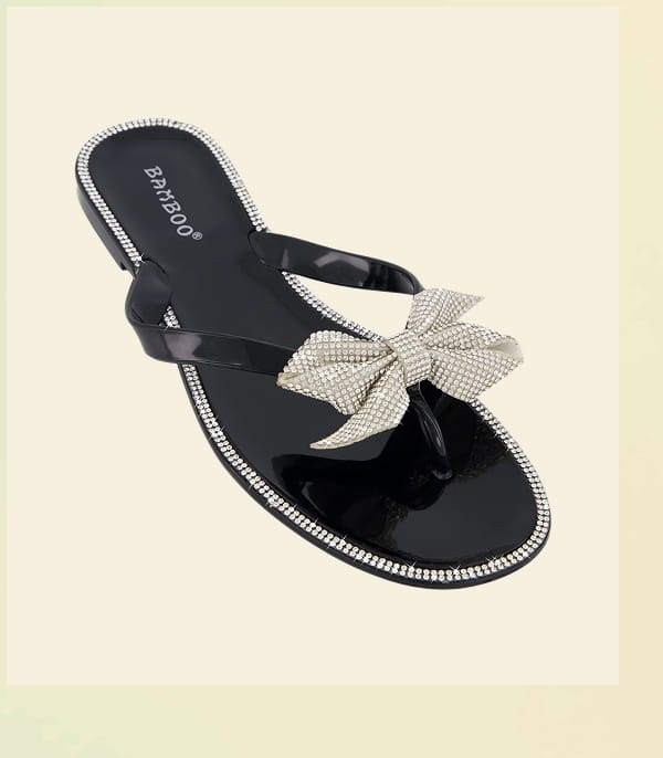 Shop Rhinestone Bow Jelly Thong Sandals