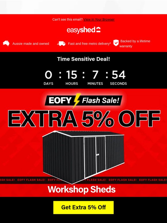 ⚡ Last Call! Extra 5% Off Workshop Sheds
