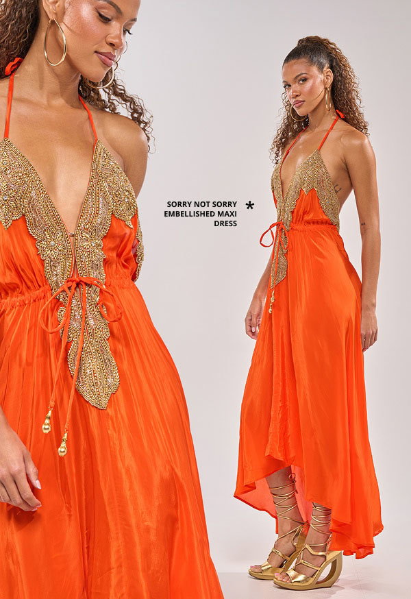 SORRY NOT SORRY EMBELLISHED MAXI DRESS