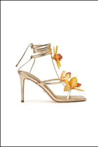 AZALEA WANG CRESCENDO GOLD STILETTO SANDAL WITH FLOWER DETAIL