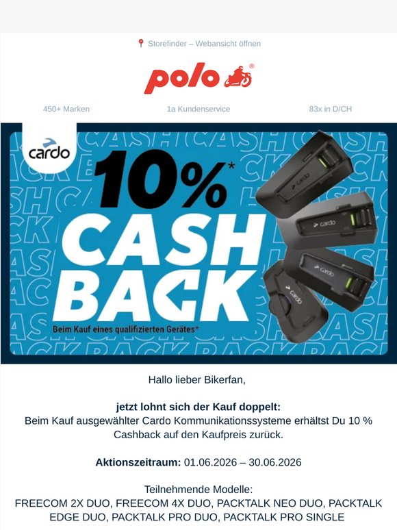 Jetzt 10 % Cardo Cashback sichern