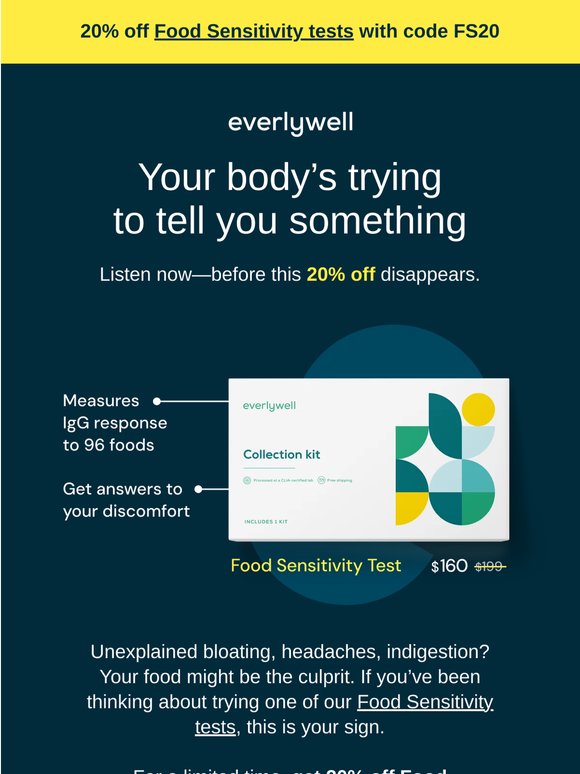 Surprise! 20% off Food Sensitivity tests