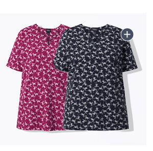 T-Shirt, gemustert, A-Linie, Tunika-Ausschnitt, Halbarm