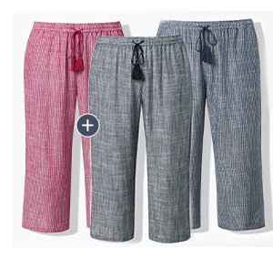 Culotte Rose, Streifen, Leinenmix, weites Bein