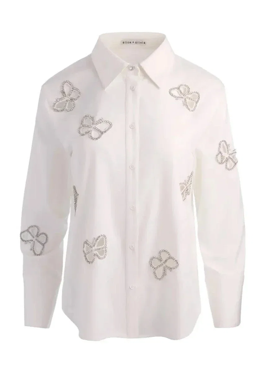 Image of  Finely Embellished Oversized Button Down - Off White