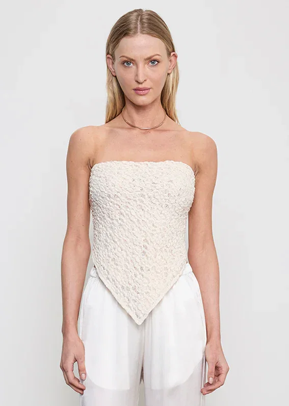 Image of  Puckered Lace Scarf Top - Off White