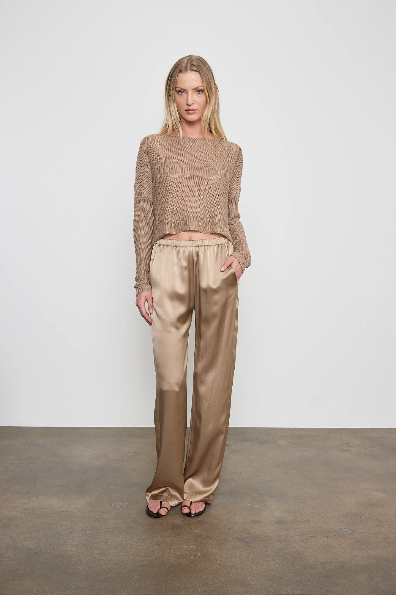 Image of  Silk Satin Everywhere Pant - Beige