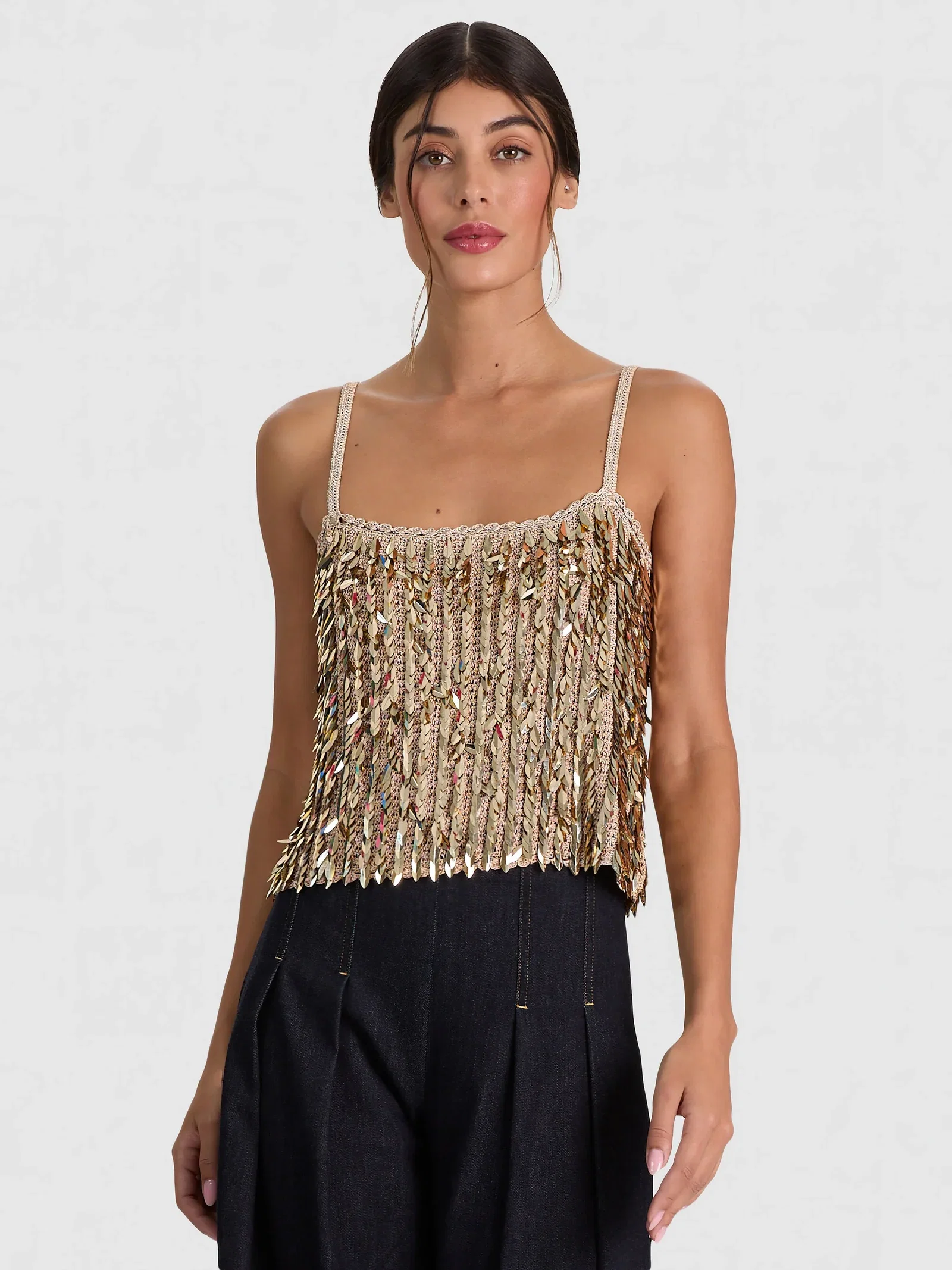Image of  Nicolette Sequin Tank - Sand/Gold