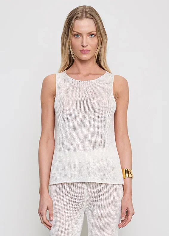 Image of  Linen Open Knit Tank - White