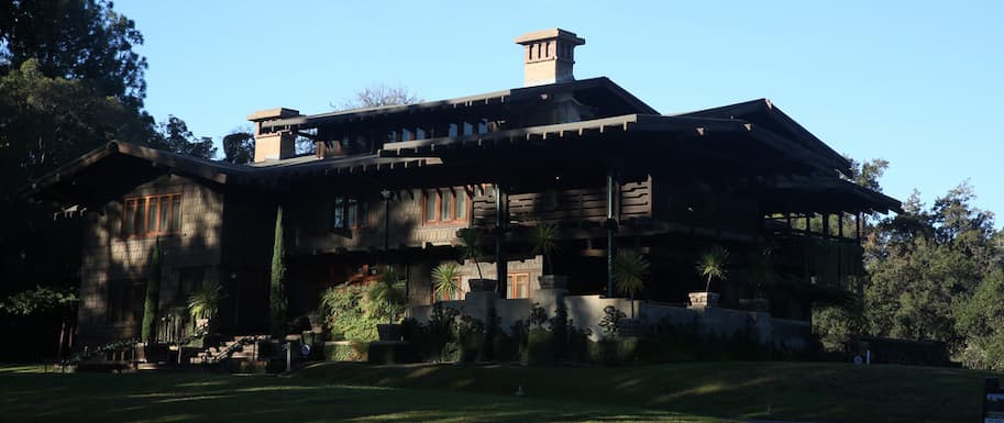 The facade of the Gamble House in Pasadena, California.