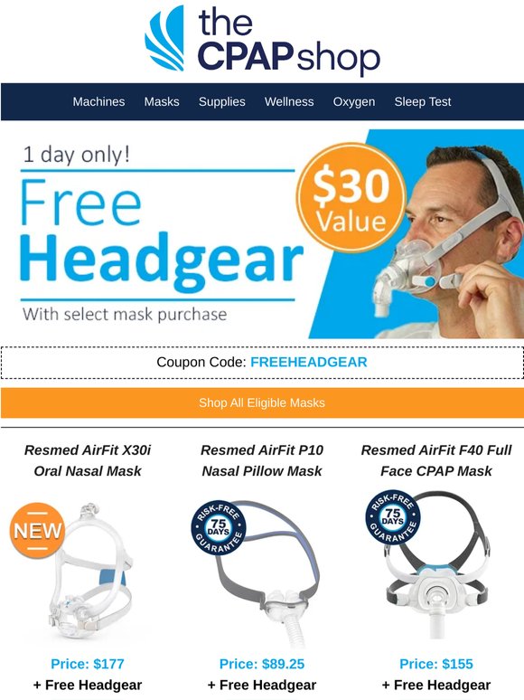 FREE Headgear with CPAP Mask Purchase (Code: FREEHEADGEAR)